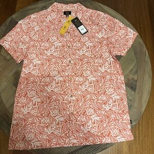 NWT Lee Mens Short Sleeve Button Shirt Size M Deep Sea Coral Floral, Soft Cotton